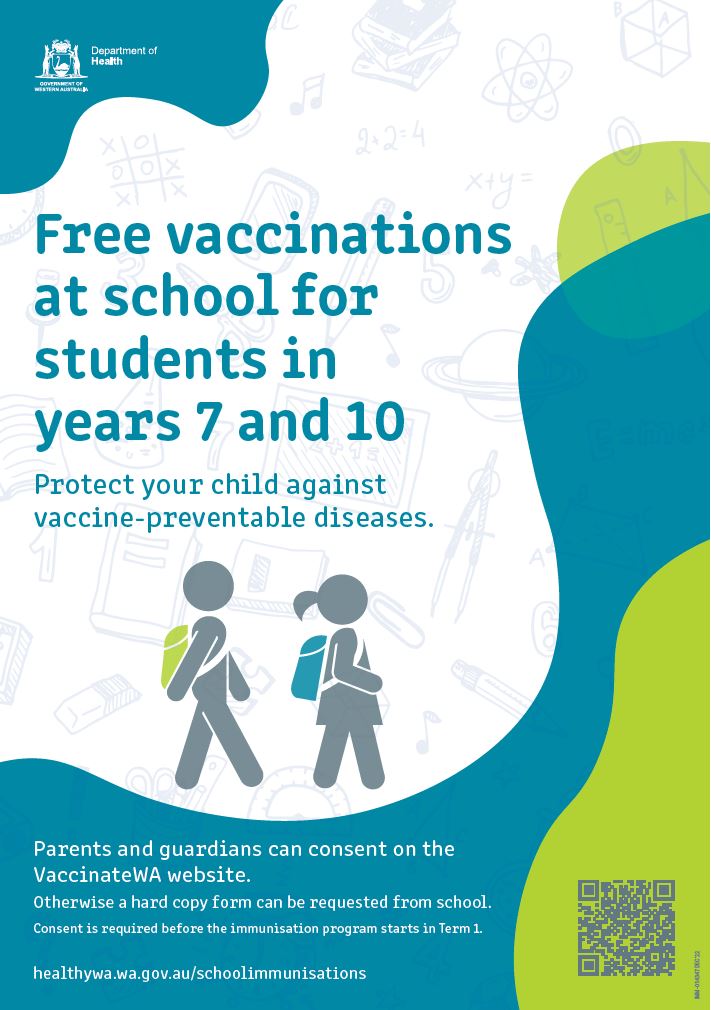 Poster: Free vaccinations at school for students in years 7 and 10