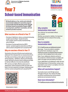 Image of a flyer - Year 7 school-based immunisation