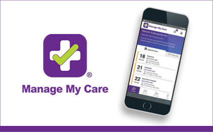 Manage My Care logo and a preview of the app on a phone