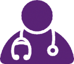 Purple figure with stethoscope around neck