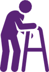 A purple figure using a walking frame