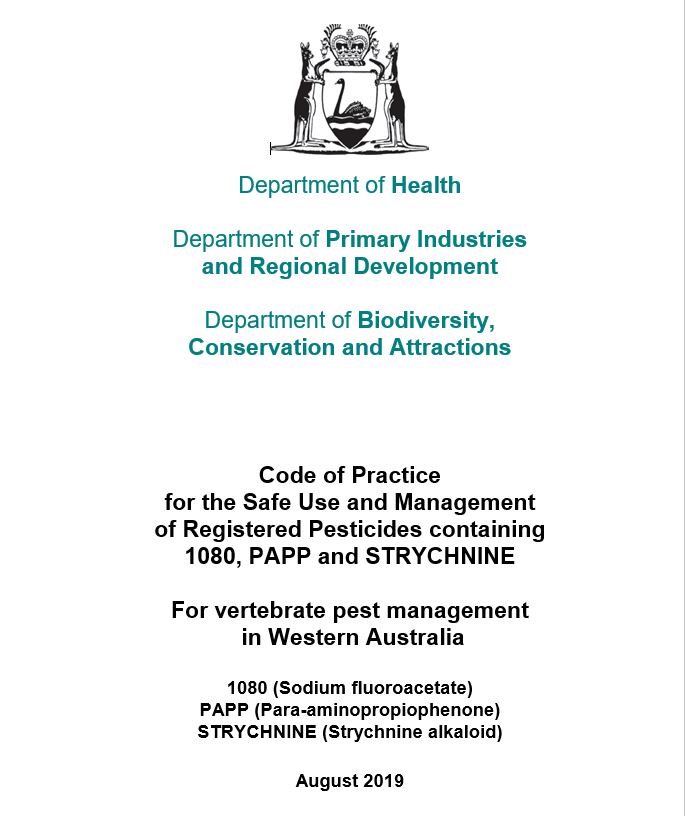 front cover of the code of practice for safe use and management of registered pesticides containing 1080, strychnine and PAPP 