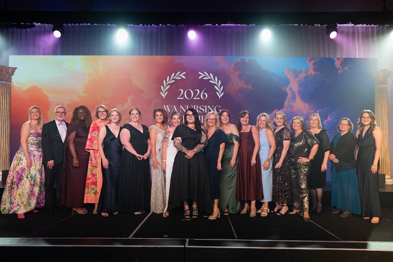 Award winners onstage at WA Nursing and Midwifery Excellence Awards ceremony.