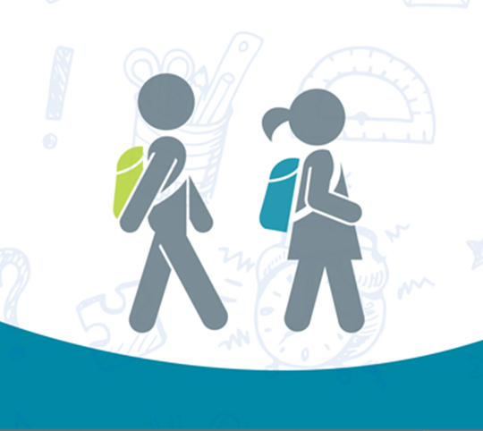 Graphic of two students walking with backpacks