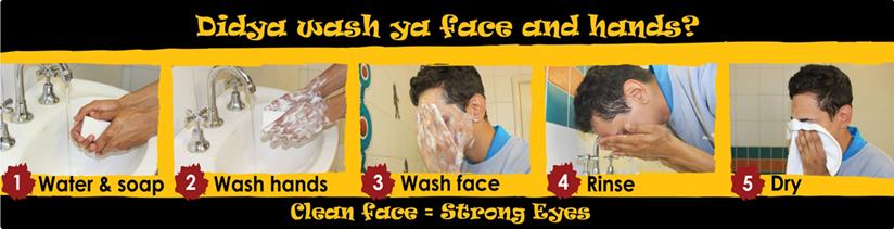 Didya wash your face and hands sticker to remind people living in communities to wash their face and hands correctly to improve hygiene