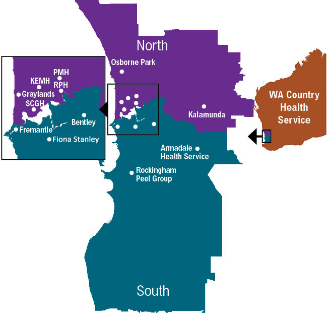 Map showing the Western Australian regions where nurses and midwives can work within the WA public health system