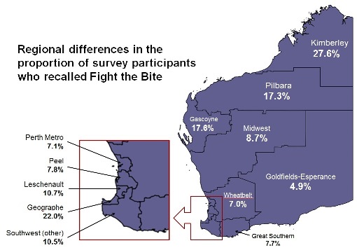 A map showing the difference in regional recall of Fight the Bite
