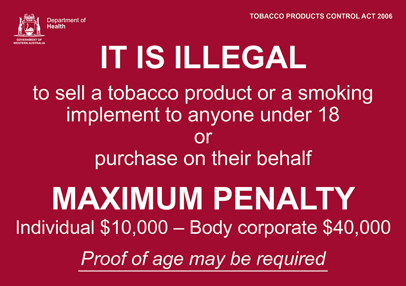 Banner: it is illegal to sell a tobacco product or smoking implement to anyone under 18 or purchase on their behalf.