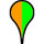 Two tone paddle, with left half orange and right half green, indicates bacterial water quality to date is variable, but few contamination sources have been identified