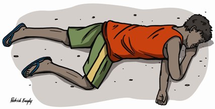 Illustration of Aboriginal laying on left side