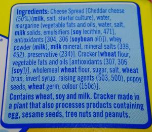 example of a label on food packaging disclosing common allergen ingredients