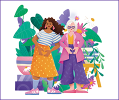 Illustration of two women holding their hands in a heart shape